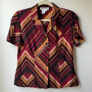 Gianni Petite Vintage Geometric Stripe 100% Silk 90s Y2K Button Front Top Blouse
